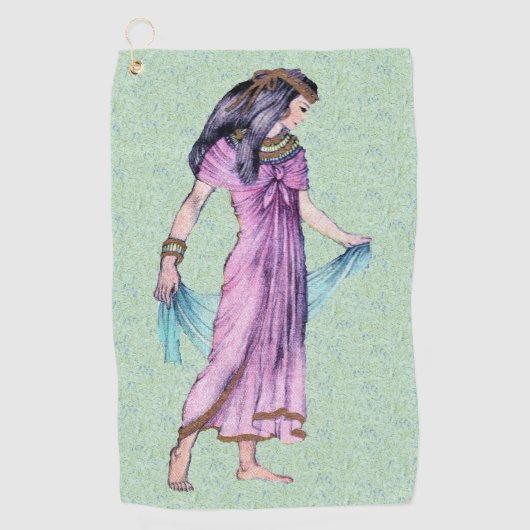 Serviette De Golf Jolie dame de l'ancienne Egypte Robe rose sur vert (Devant)