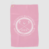 Serviette De Golf Jolie fille Pink Golfer's Nom du club et date (Devant)