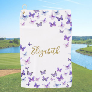 Serviette De Golf Jolies Papillons Violets Nom Personnalisé Dames