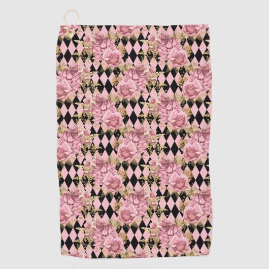 Serviette De Golf Jolies roses roses sur Arlequin (Devant)