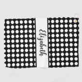 Serviette De Golf Jolis points noirs personnalisés nom dames (Horizontal)