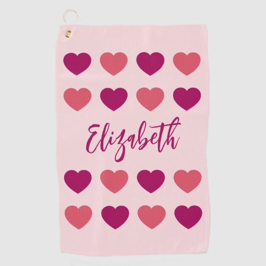 Serviette De Golf Jolis Tons de Coeurs Roses Script Noms Cursifs (Devant)