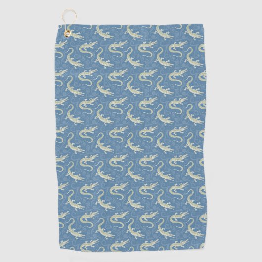 Serviette De Golf Jouer Alligator Vert Paisley sur Bleu (Devant)