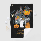 Serviette De Golf Jour d'Halloween de golf avec citrouille squelette (En situation)