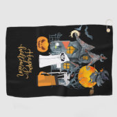 Serviette De Golf Jour d'Halloween de golf avec citrouille squelette (Horizontal)