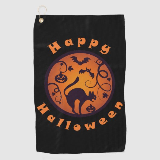 Serviette De Golf Joyeuse lanterne d'Halloween araignées et chauves- (Devant)