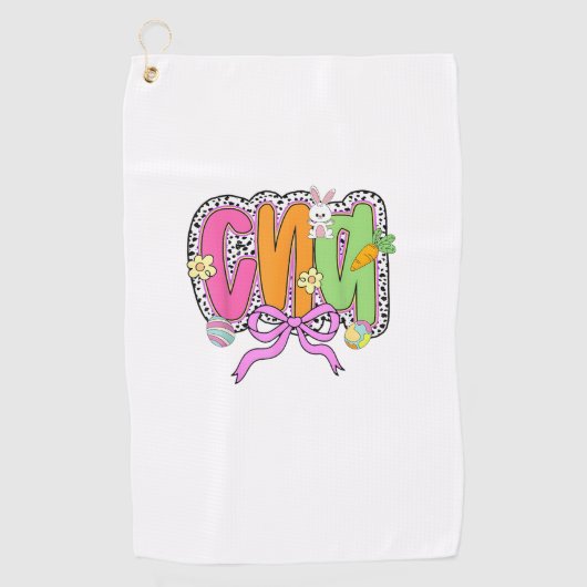 Serviette De Golf Joyeuses Pâques Infirmière CNA Coquette Nœud Lapin (Devant)