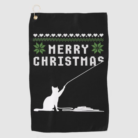 Serviette De Golf Joyeux chat de Noël Douille moche (Devant)