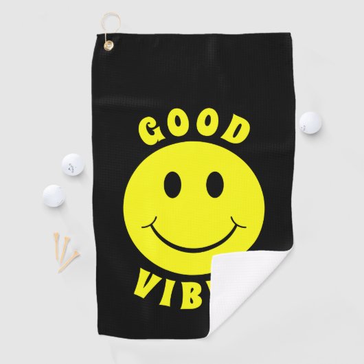 Serviette De Golf Joyeux Good Vibes à visage jaune (En situation)