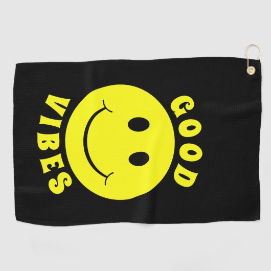 Serviette De Golf Joyeux Good Vibes à visage jaune (Horizontal)
