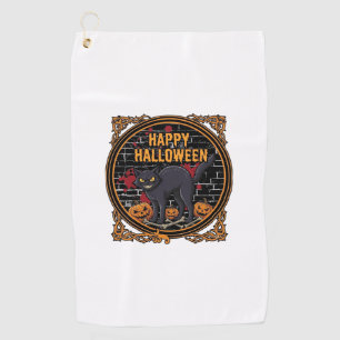 Serviette De Golf Joyeux Halloween Chat Noir Citrouilles Os_1