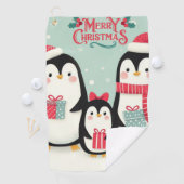 Serviette De Golf Joyeux manchots enneigés de Noël (En situation)
