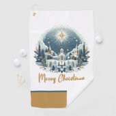 Serviette De Golf Joyeux Noël bleu et or (En situation)