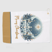 Serviette De Golf Joyeux Noël bleu et or (Horizontal)