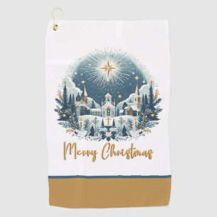 Serviette De Golf Joyeux Noël bleu et or