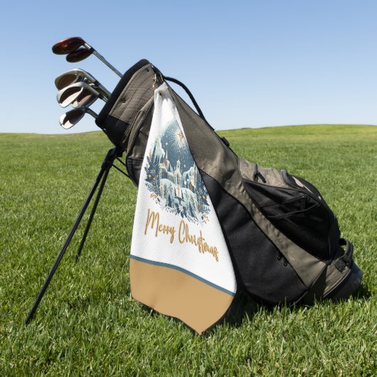 Serviette De Golf Joyeux Noël bleu et or (Vert)