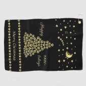 Serviette De Golf Joyeux Pawlidays, Or brillant Paw sapin de Noël (Horizontal)