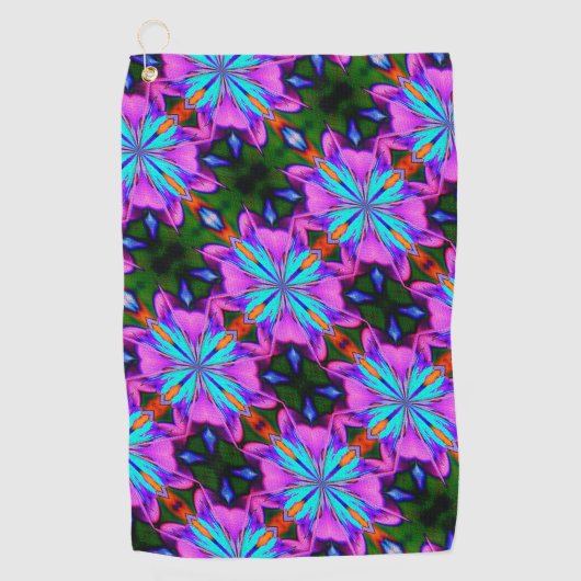 Serviette De Golf Kaleidoscope Abstrait Violet Et Turquoise (Devant)
