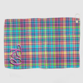 Serviette De Golf Kaleidoscope Plaid Bleu, Violet, Jaune Turquoise (Horizontal)