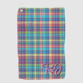 Serviette De Golf Kaleidoscope Plaid Bleu, Violet, Jaune Turquoise (Devant)