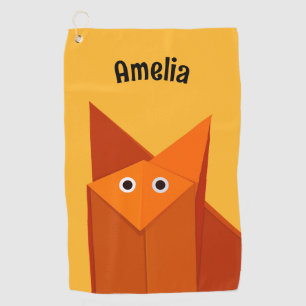 Serviette De Golf Kawaii Cute Origami Fox Géométrique Jaune Nom des 