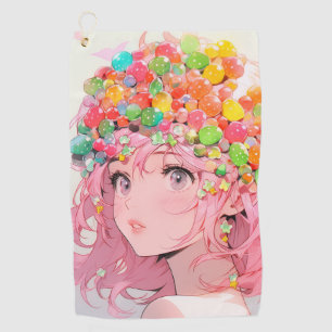 Serviette De Golf Kawaii Rainbow Pastel Candy Champagne Anime Girl