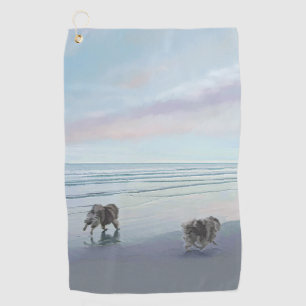 Serviette De Golf Keeshonds au bord de la mer Peinture Art de chien