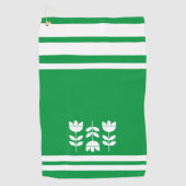 Serviette De Golf Kelly Bandes et fleurs vertes et blanches (Devant)