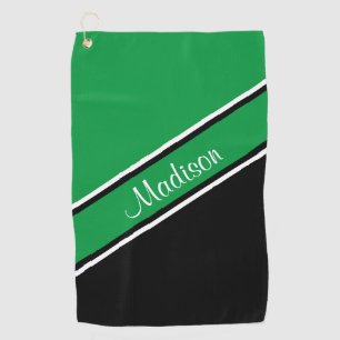 Serviette De Golf Kelly Green Black Diagonal Stripe Nom du script