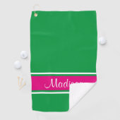 Serviette De Golf Kelly Green Pink Stripe Nom du script (En situation)