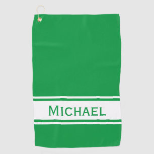Serviette De Golf Kelly Green White Stripe Nom moderne Monogramme