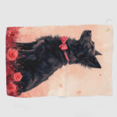 Serviette De Golf Kelpie australien avec des roses - Saint-Valentin (Horizontal)