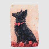 Serviette De Golf Kelpie australien avec des roses - Saint-Valentin (Devant)