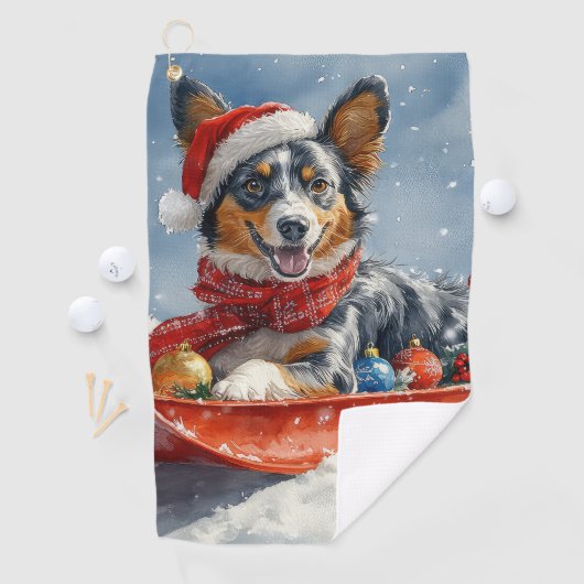 Serviette De Golf Kelpie australienne dans Sledge laissez-le neiger  (En situation)