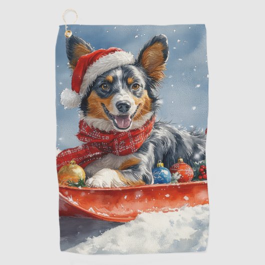 Serviette De Golf Kelpie australienne dans Sledge laissez-le neiger  (Devant)