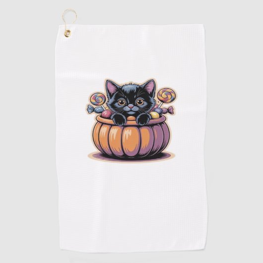 Serviette De Golf Kitten noir dans le seau de traitement T-shirt cla (Devant)