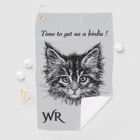 Serviette De Golf Kitty à visage rigolo pour observer les oiseaux av (En situation)