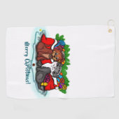 Serviette De Golf Kitty et chiot, Happy XMas (Horizontal)