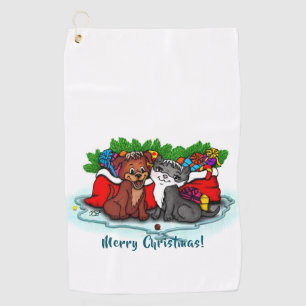 Serviette De Golf Kitty et chiot, Happy XMas