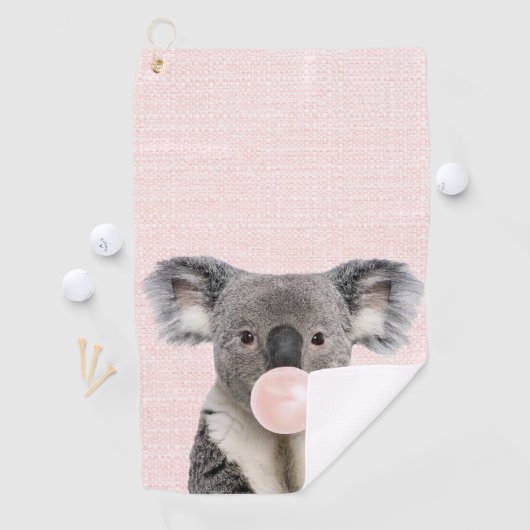 Serviette De Golf Koala soufflant un bubble gum rose (En situation)