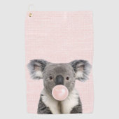 Serviette De Golf Koala soufflant un bubble gum rose (Devant)