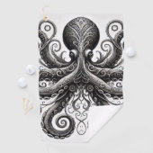 Serviette De Golf Kraken Steampunk Octopus Ornate Black (En situation)