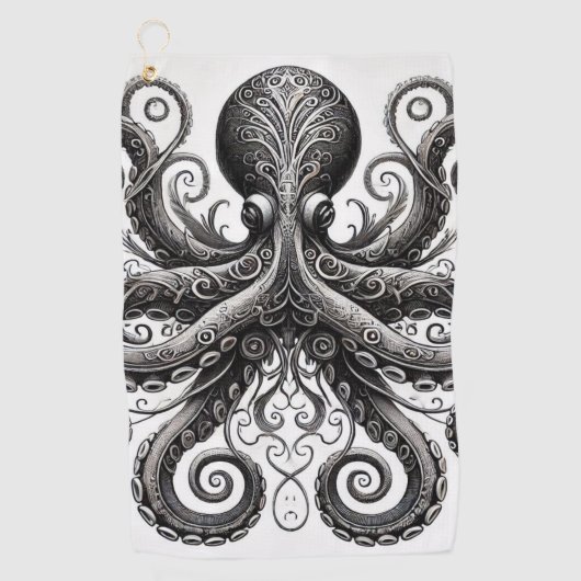 Serviette De Golf Kraken Steampunk Octopus Ornate Black (Devant)