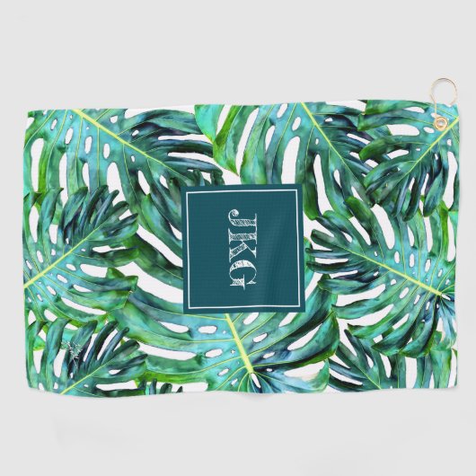 Serviette De Golf La verdure tropicale de monogramme modèlent la (Horizontal)