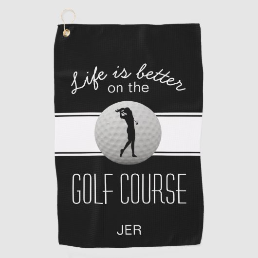 Serviette De Golf La vie est meilleure Citation Golf Monogramme Noir (Devant)