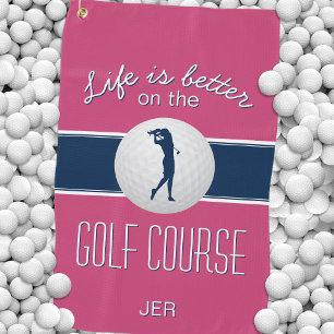 Serviette De Golf La vie est meilleure Citation Golf Monogrammé Rose