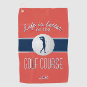 Serviette De Golf La vie est meilleure Citation Golf Monogramme Roug (Devant)