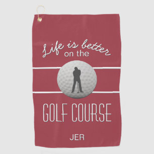 Serviette De Golf La vie est meilleure Golf Citation Initiales Rouge