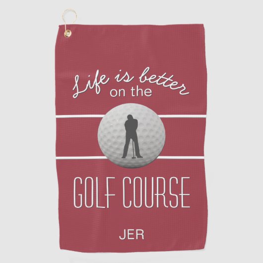 Serviette De Golf La vie est meilleure Golf Citation Initiales Rouge (Devant)