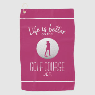 Serviette De Golf La vie est meilleure Golf Dame Silhouette Rose Ten
